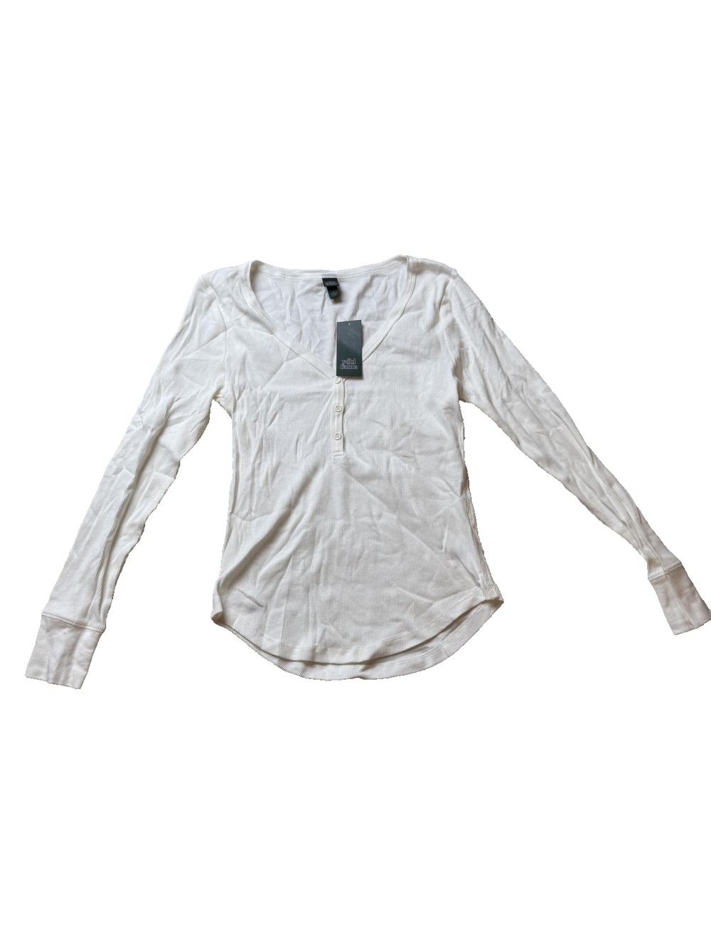 Wild Fable Shirt Womens Large Cream Henley Long Sleeve Ribbed Stretch Soft Top